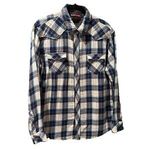 Hawk Flannel Shirt Blue White Plaid Snap Button Down Long Sleeve Men’s XL